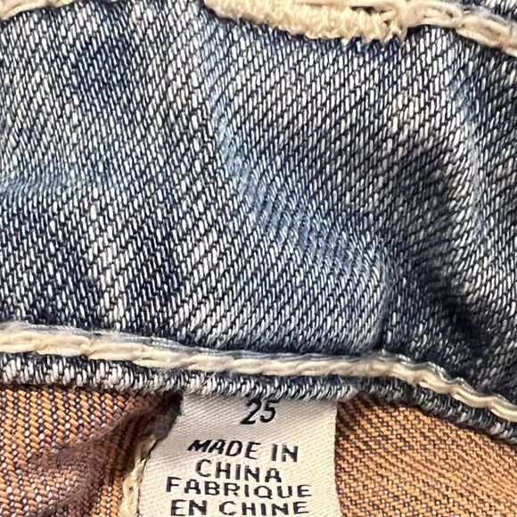 True Religion Crystal Button Skinny Orange Thread Distressed Jeans Size 25 - Picture 6 of 9